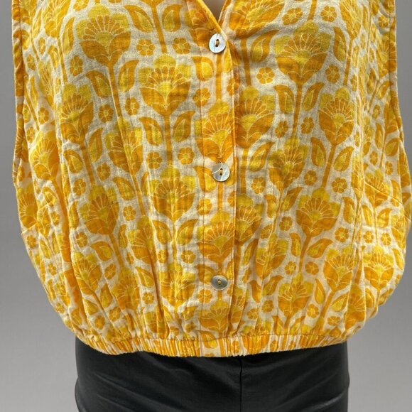 Show Me Your Mumu Camden Collared Button Sleeveless Yellow Floral Top Women XL - Picture 11 of 15
